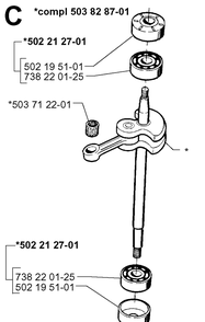 Crankshaft Diagram and Parts List for 225BV 19963100001-19970500000 Husqvarna Leaf Blower / Vacuum