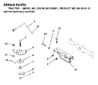 Sector Gear / Axle Support Diagram and Parts List for LTH130 (HE13H36F, 954820001)(1998-12) Husqvarna Lawn Tractor
