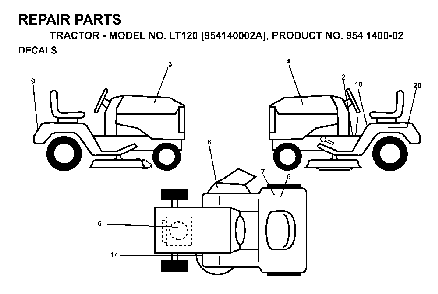 Decals Diagram and Parts List for LT120 (954140002A)(1997-01) Husqvarna Lawn Tractor
