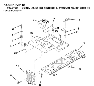 Chassis And Enclosures Diagram and Parts List for LTH130 (HE13H36H)(2000-02) Husqvarna Lawn Tractor