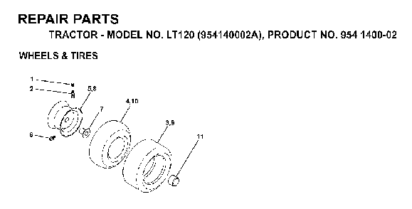 Wheels And Tires Diagram and Parts List for LT120 (954140002A)(1997-01) Husqvarna Lawn Tractor