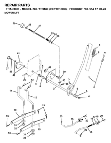 Mower Lift / Deck Lift Diagram and Parts List for YTH180 (954170023-C)(2000-03) Husqvarna Lawn Tractor