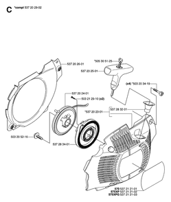 Starter Diagram and Parts List for 575XP-575XPG 575 XP W - 575 XPGW Husqvarna Chainsaw
