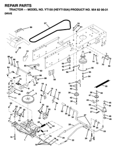 Drive Diagram and Parts List for YT150 (954820031-A)(1996-01) Husqvarna Lawn Tractor