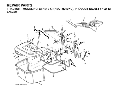 Bagger Diagram and Parts List for CTH210XP (HECTH210KC)(2004-06) Husqvarna Lawn Tractor