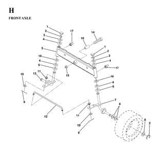 Front Axle Diagram and Parts List for LT125 (954170002-A)(1997-03) Husqvarna Lawn Tractor