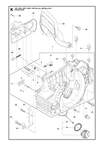 Crankcase Diagram and Parts List for 450RANCHERII  Husqvarna Chainsaw