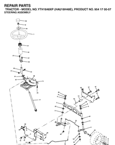 Steering Diagram and Parts List for YTH1848XP (HAU18H48E)(2003-01) Husqvarna Lawn Tractor