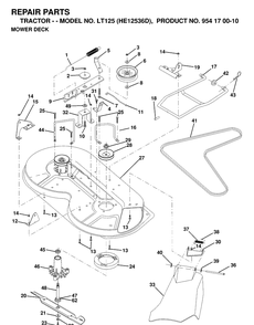 Mower Deck / Cutting Deck Diagram and Parts List for LT125 (HE12536D)(1998-12) Husqvarna Lawn Tractor