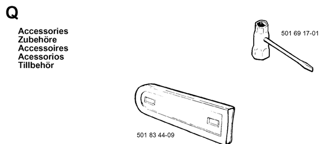 Accessories Diagram and Parts List for 335XPT 19970500001-19991000000 Husqvarna Chainsaw