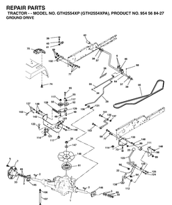 Drive Diagram and Parts List for GTH2554XP-GTH2554XPA 2004-08 Husqvarna Lawn Tractor