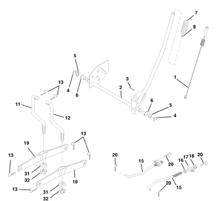 Mower Lift Diagram and Parts List for LTH130 (954140005D)(1998-02) Husqvarna Lawn Mower