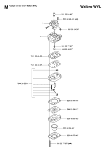 Carburetor Diagram and Parts List for 123HD60 20070500001-20070900000 Husqvarna Hedge Trimmer