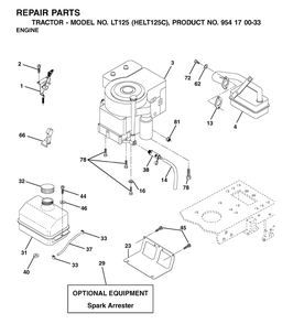 Engine And Cutting Equipment Diagram and Parts List for LT125 (954170033-C)(2002-01) Husqvarna Lawn Tractor