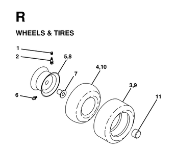 Wheels And Tires Diagram and Parts List for YTH160 1998-02 Husqvarna Lawn Tractor