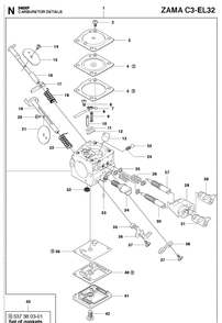 Carburetor Details Diagram and Parts List for 346XP 2011-01 Husqvarna Chainsaw