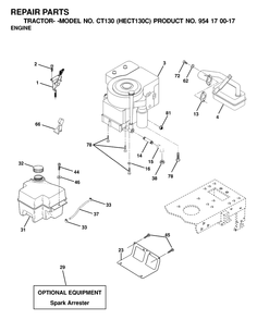 Engine And Cutting Equipment Diagram and Parts List for CT130 (954170017-C)(2000-03) Husqvarna Lawn Tractor