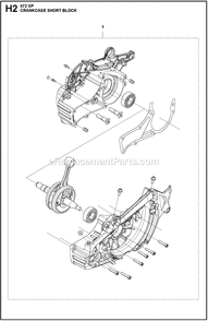 Short Block Diagram and Parts List for 572XPG  Husqvarna Chainsaw