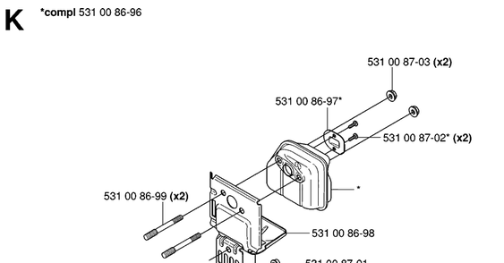 Muffler Diagram and Parts List for 324HDA55 (X-SERIES)(20053600001-Current) Husqvarna Hedge Trimmer