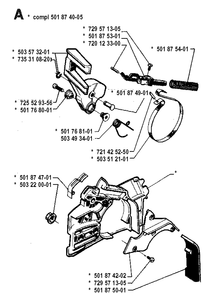 Chain Brake Diagram and Parts List for 262XP 19910900001-19924400000 Husqvarna Chainsaw