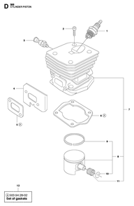 Cylinder Piston Diagram and Parts List for 353-353G 353E-tech-353G E-tech Husqvarna Chainsaw