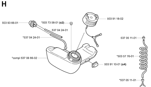Fuel Tank Diagram and Parts List for 325HDA55 (X-SERIES)(20010100001-20011800000) Husqvarna Hedge Trimmer