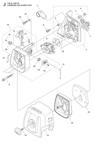 Carburetor And Air Filter Diagram and Parts List for 336RK  Husqvarna Brush Cutter