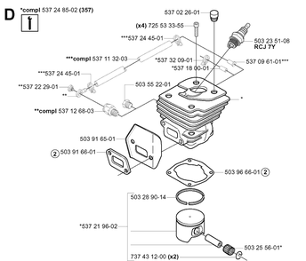 Cylinder Piston 4 Diagram and Parts List for 357XP 20041800001-20050600000 Husqvarna Chainsaw
