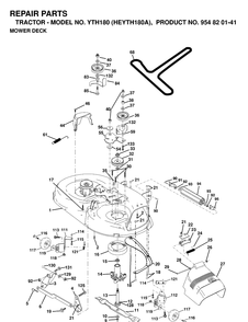 Mower Deck / Cutting Deck Diagram and Parts List for YTH180 (HEYTH180A)(1998-12) Husqvarna Lawn Tractor