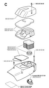 Air Filter 2 Diagram and Parts List for 371K 1999-04 Husqvarna Lawn Tractor Accessories