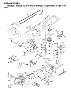 Drive Diagram and Parts List for YTH1542 (954567048)(2001-01) Husqvarna Lawn Tractor