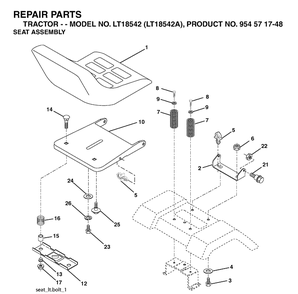 Seat Diagram and Parts List for LT18542-LT18542A 2003-11 Husqvarna Lawn Tractor