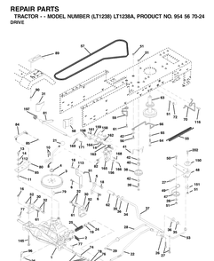 Drive Diagram and Parts List for LT1238-LT1238A 2000-10 Husqvarna Lawn Tractor