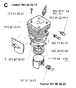 Cylinder Piston Diagram and Parts List for 394XPEPA 19980900001-Current Husqvarna Chainsaw