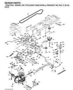 Drive Diagram and Parts List for YTH1542XP (HAU15H42J)(2004-09) Husqvarna Lawn Tractor