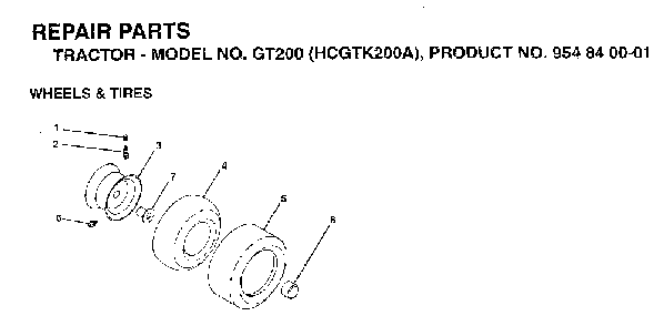 Wheels And Tires Diagram and Parts List for GT200 (HCGTK200A, 954840001)(1996-01) Husqvarna Lawn Tractor