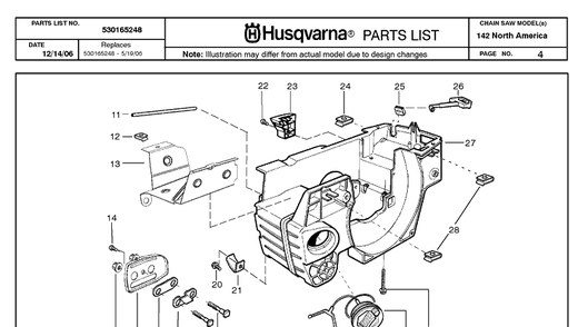 Crankcase Diagram and Parts List for 142 20064900001-20070100000 Husqvarna Chainsaw