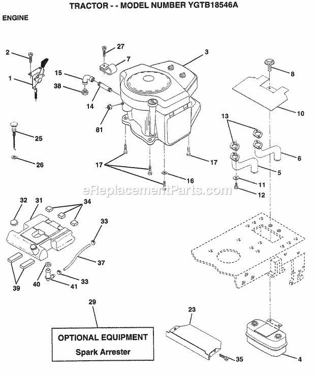 Engine Diagram and Parts List for YGTB18546A 1999 Husqvarna Lawn Tractor