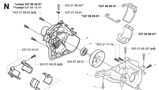 Crankcase Diagram and Parts List for 326C 20010900001-20020500000 Husqvarna Edger