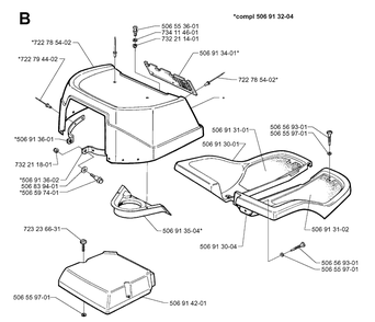 Hood Diagram and Parts List for RIDER970 1998-03 Husqvarna Lawn Mower