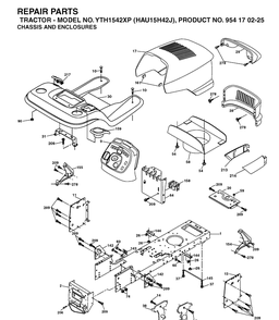 Chassis And Enclosures Diagram and Parts List for YTH1542XP (HAU15H42J)(2004-09) Husqvarna Lawn Tractor