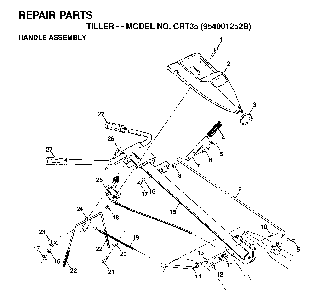 Handle And Controls Diagram and Parts List for CRT35 (954001252B)(1995-03) Husqvarna Tiller