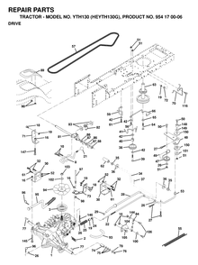 Drive Diagram and Parts List for YTH130 (954170006-G)(1998-12) Husqvarna Lawn Tractor