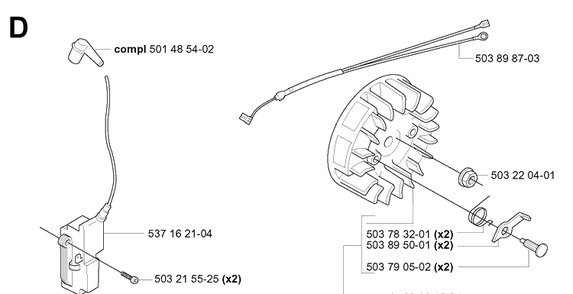 Ignition System Diagram and Parts List for 340E 20051800001-20062300000 Husqvarna Chainsaw