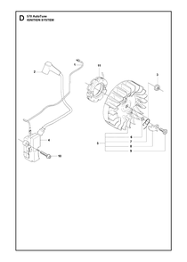 Ignition System Diagram and Parts List for 570AUTOTUNE 20104500001 - 20130900000 Husqvarna Chainsaw