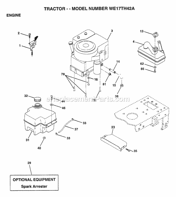 Engine Diagram and Parts List for WE17TH42A 1999 Husqvarna Lawn Tractor