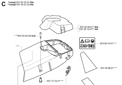 Cover Diagram and Parts List for 385XP 20051000001-20064000000 Husqvarna Chainsaw