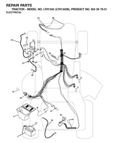 Electrical Diagram and Parts List for LTH1342 (954567031-B)(2000-12) Husqvarna Lawn Tractor