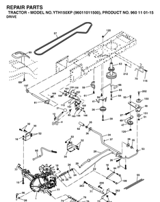 Drive Diagram and Parts List for YTH150XP (96011011500)(2006-01) Husqvarna Lawn Tractor