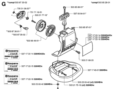 Starter Diagram and Parts List for HA110 20040100001-20054000000 Husqvarna Hedge Trimmer